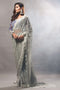 GREY SAREE WITH COBALT BLUE BLOUSE