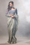 GREY SAREE WITH COBALT BLUE BLOUSE